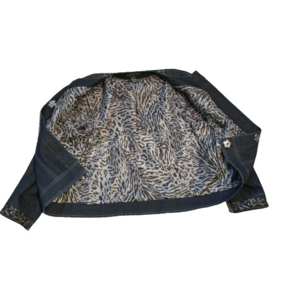 Womens Denim Dark Wash Jean Jacket Size 10 Embroidered Sequins VTG Focus 2000 - Picture 6 of 12